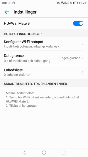 Din telefon er nu sat op til brug som modem