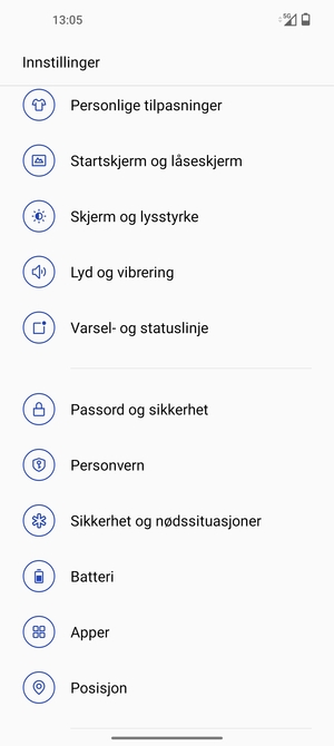 Bla til og velg Passord og sikkerhet