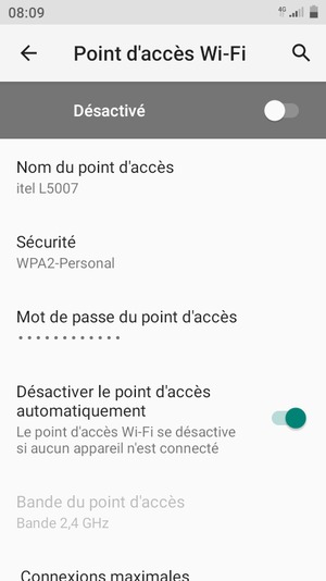 Sélectionnez Mot de passe du point d'accès