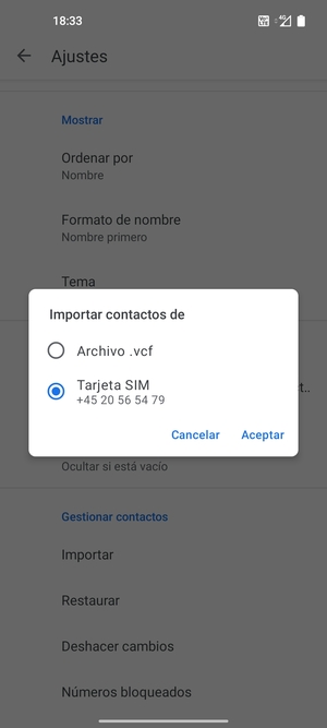 Seleccione Tarjeta SIM y  Aceptar