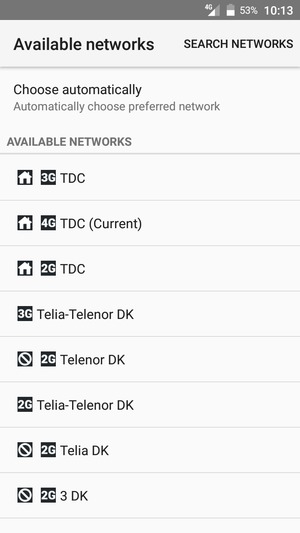 Select a network operator from the list