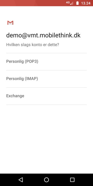 Vælg Personlig (POP3) eller Personlig (IMAP)