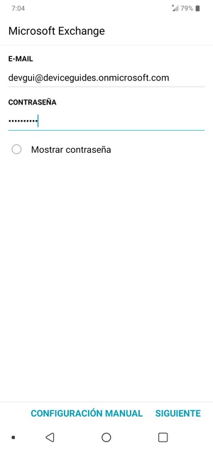 Introduzca su Dirección de correo electrónico y Contraseña. Seleccione CONFIGURACIÓN MANUAL
