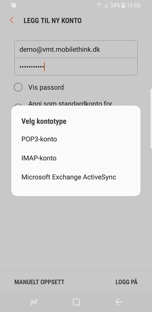 Velg POP3-konto eller IMAP-konto