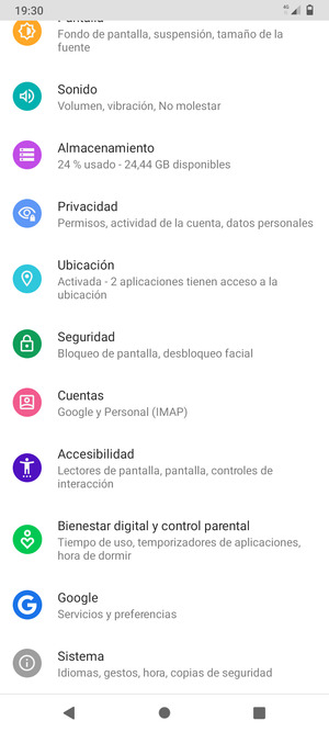 Desplácese y seleccione Seguridad