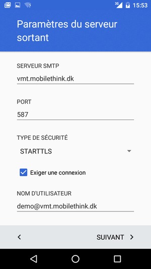 Saisissez l'adresse du serveur sortant