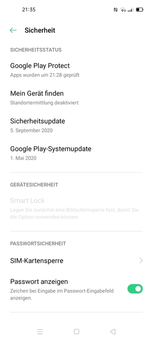 Scrollen Sie und wählen Sie SIM-Kartensperre