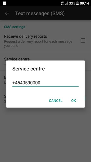 Enter the Service centre number and select OK