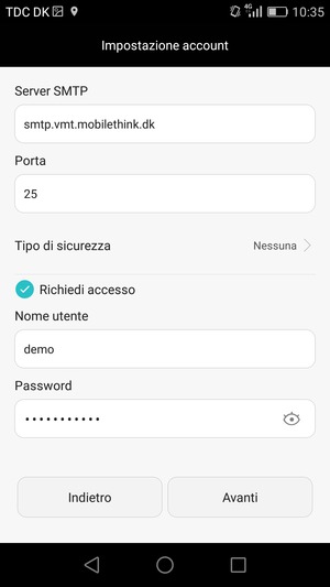 Inserisci l'indirizzo del server di posta in uscita