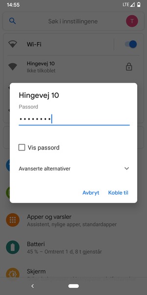 Skriv inn Wi-Fi-passord og velg Koble til