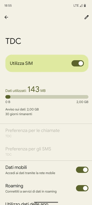 Attiva o disattiva Roaming
