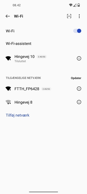 Du er nu tilsluttet Wi-Fi netværket