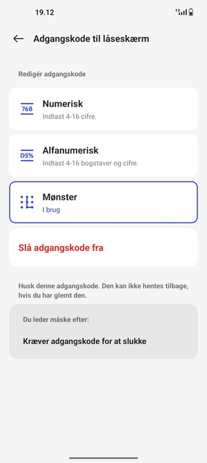Din telefon er nu sikret med en skærmlås