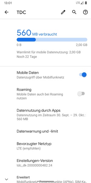 Wählen Sie Bevorzugter Netztyp