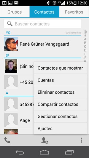 Si la pantalla tiene este aspecto, seleccione Gestionar contactos