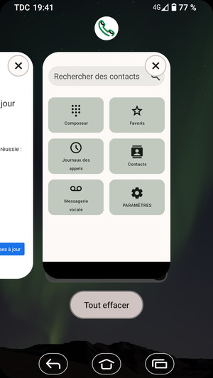 Sélectionnez Tout effacer pour fermer toutes les applications en cours d'exécution