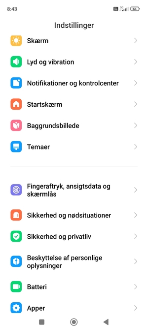 Scroll til og vælg Fingeraftryk, ansigtsdata og skærmlås