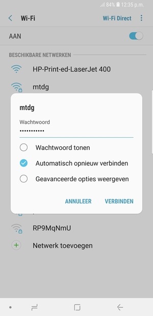 Voer het WiFi-wachtwoord in en selecteer VERBINDEN