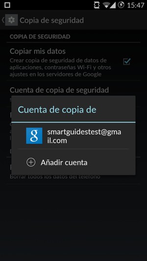 Seleccione su cuenta de copia de seguridad