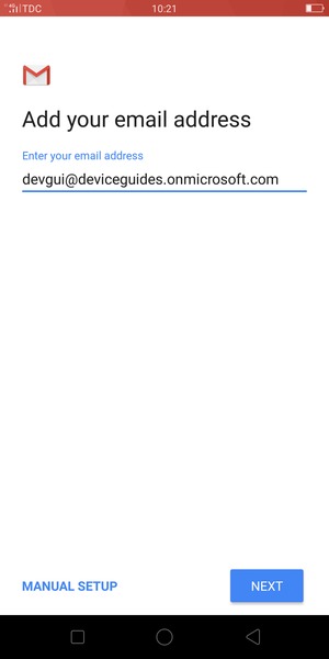 Enter your Email address and  select MANUAL SETUP