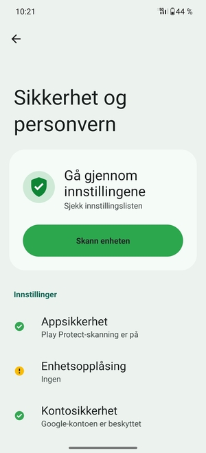 For å aktivere skjermlåsen, gå tilbake til Sikkerhet og personvern-menyen og velg Enhetsopplåsning