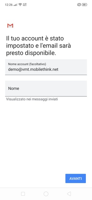 Scegli un nome per il tuo account e inserisci il tuo nome. Seleziona AVANTI