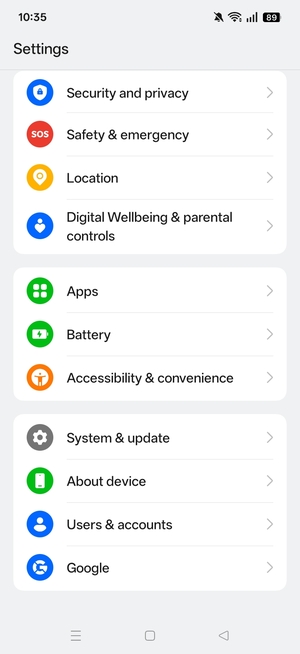 Scroll to and select Users & accounts