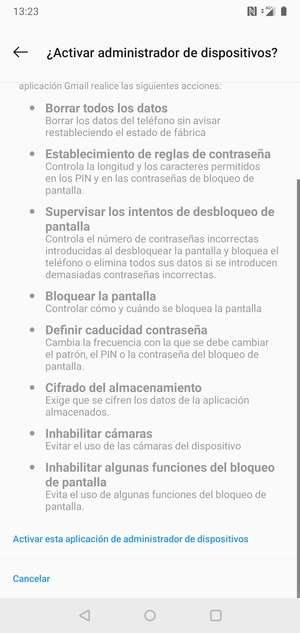 Desplácese y seleccione Activar esta aplicación de administrador de dispositivos
