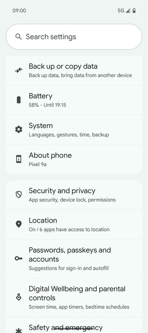 Scroll to and select Security and privacy