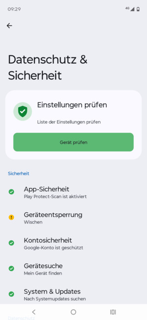 Um Ihre Bildschirmsperre zu aktivieren, gehen Sie zum Sicherheit & Datenschutz Menü und wählen Sie  Geräteentsperrung