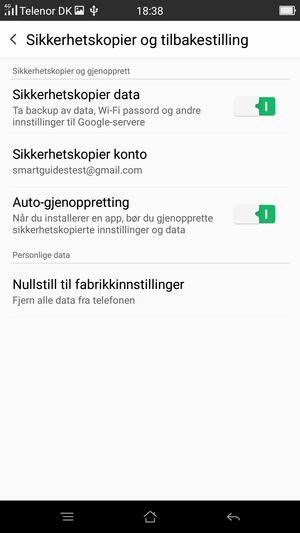 Velg Sikkerhetskopier konto