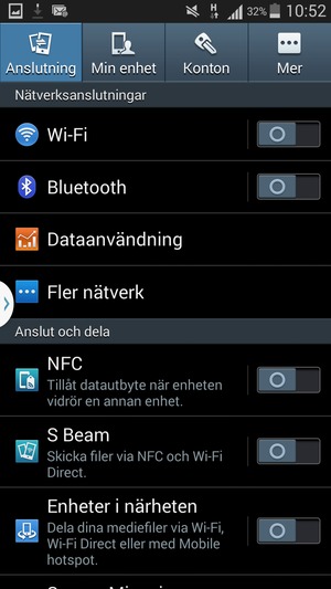 Välj Anslutning och Fler nätverk