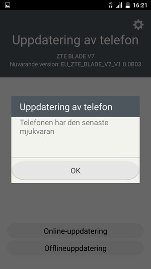 Om din telefon är uppdaterad, välj OK