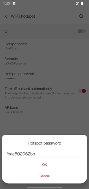 Enter a Wi-Fi hotspot password of at least 8 characters and select OK