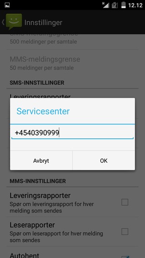 Skriv inn en Servicesenter og velg OK
