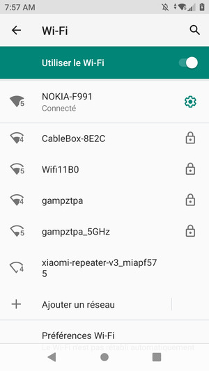 Vous êtes maintenant connecté au réseau Wi-Fi