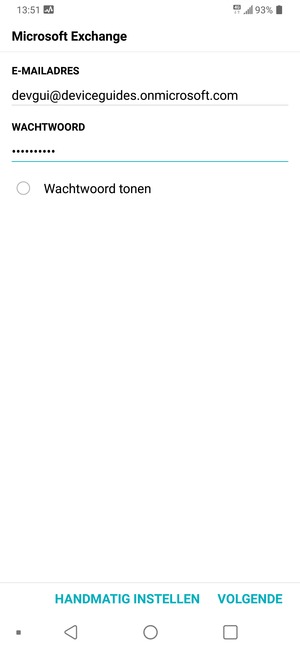Voer uw e-mailadres en wachtwoord in. Selecteer HANDMATIG INSTELLEN