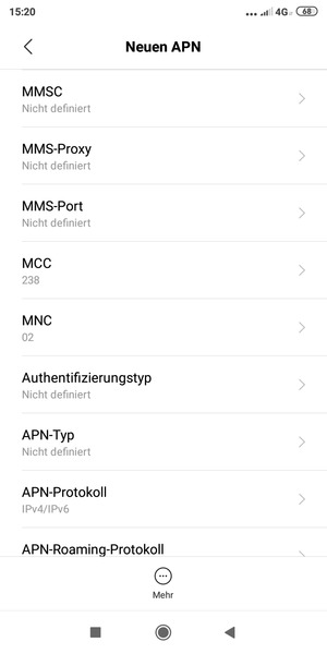 Scrollen Sie nach unten und geben Sie Internetinformationen ein