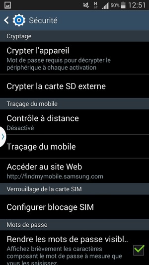 Sélectionnez Configurer blocage SIM