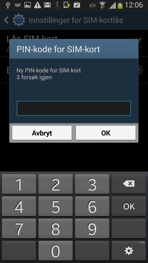 Skriv inn Ny PIN-kode for SIM-kort og velg OK