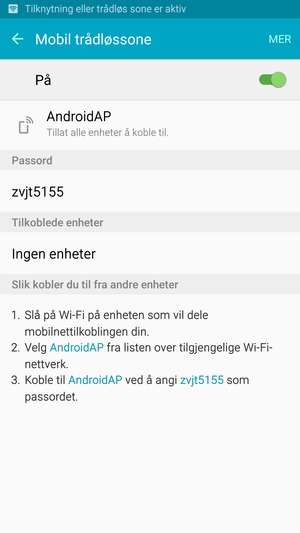Telefonen din er konfigurert for bruk som et modem
