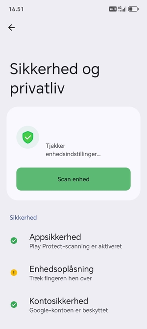 For at aktivere din skærmlås, gå til menuen Sikkerhed og personlige oplysninger og vælg Enhedsoplåsning