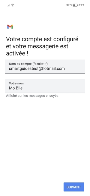 Donnez un nom à votre compte et saisissez votre nom. Sélectionnez SUIVANT