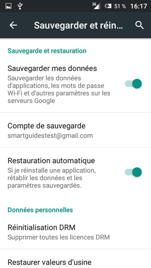 Sélectionnez Compte de sauvegarde