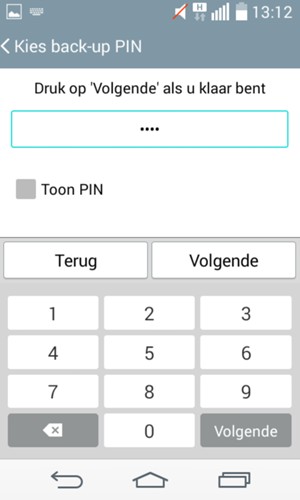 Voer een Back-up PIN in en selecteer Volgende