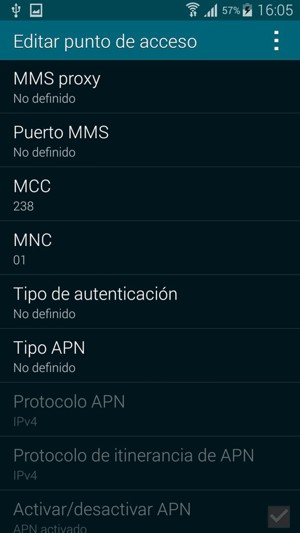Desplácese hacia abajo e introduzca la información de Internet