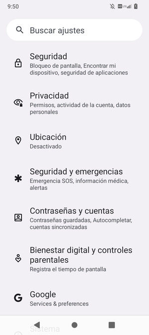 Desplácese y seleccione Seguridad