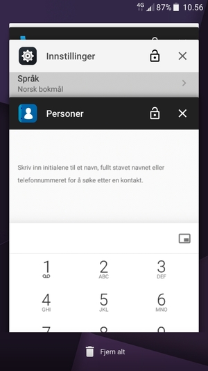 Velg Fjern alt for å lukke alle programmer som kjører