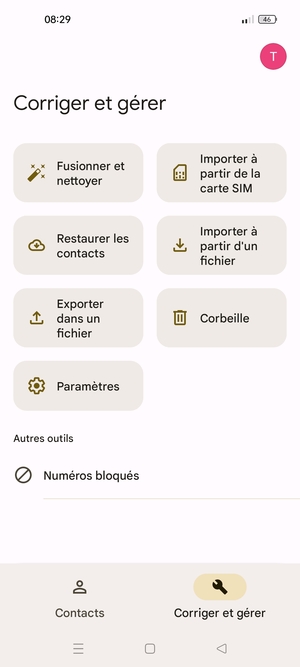 Sélectionnez Importer à partir de la carte SIM