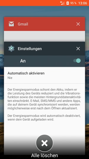 Wählen Sie Alle löschen, um alle laufende Apps zu schließen